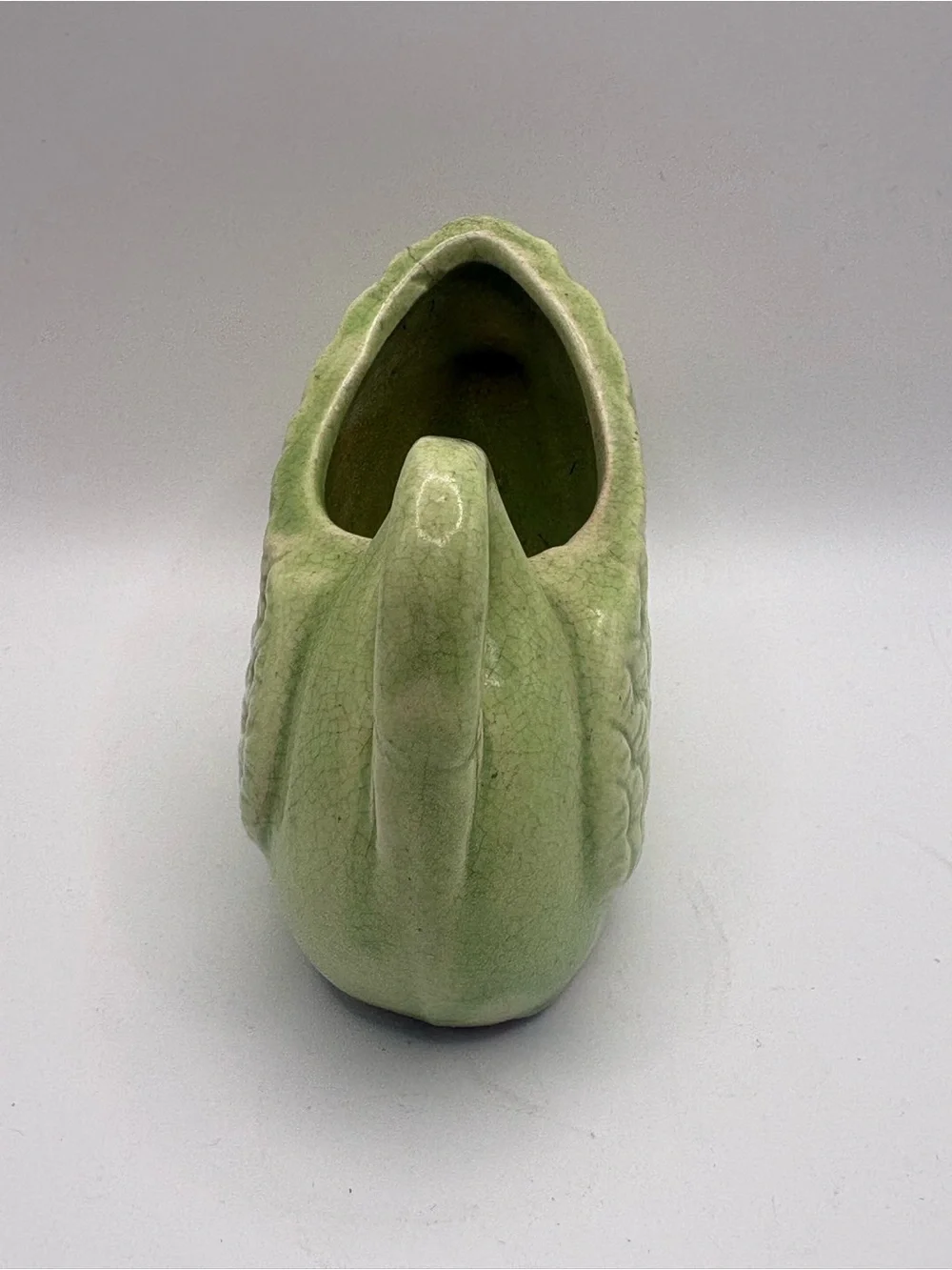 Vintage Green Ceramic Swan Planter Mid Century Crackle Glaze Bird Pottery 4.25”